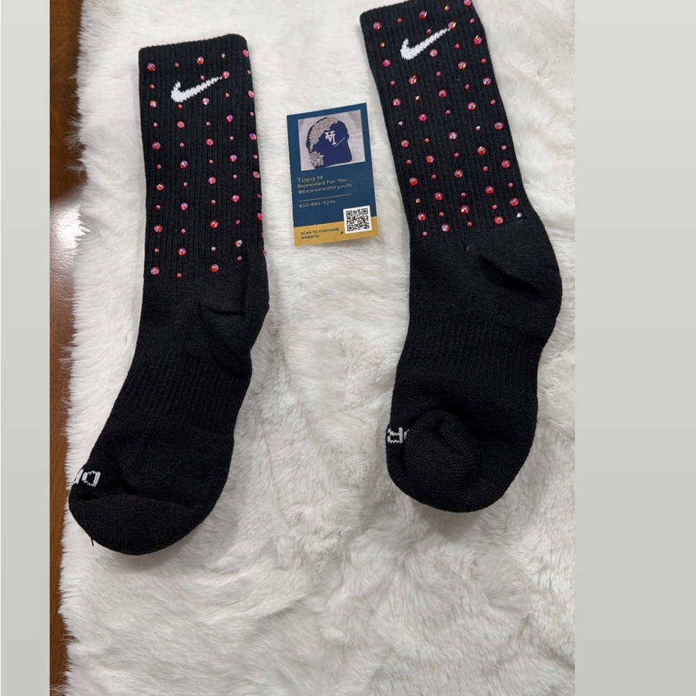 Nike Black Crew Socks with Pink Dots